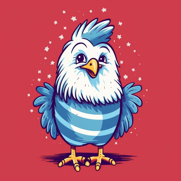 Photo cartoon bird with stars on red background generative ai