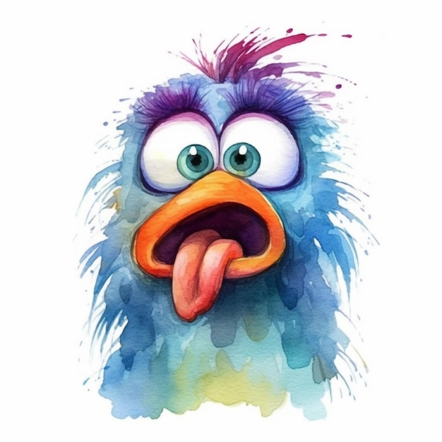 A cartoon bird with a tongue out.