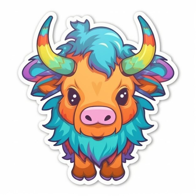 Foto un bisonte cartone animato con corna colorate