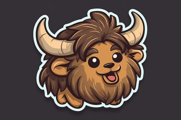 Cartoon bison with horns and horns on a dark background