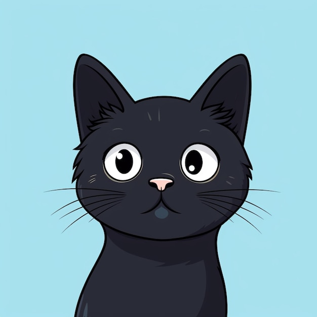 Cartoon black cat with big eyes and a pink nose generative ai