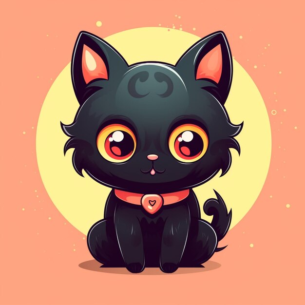 Cartoon black cat with glowing eyes sitting on the ground generative ai