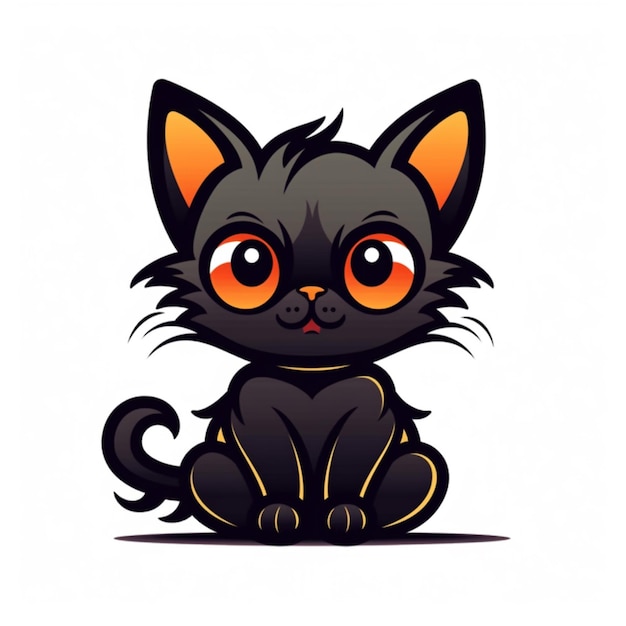 cartoon black cat with orange eyes sitting on the floor generative ai