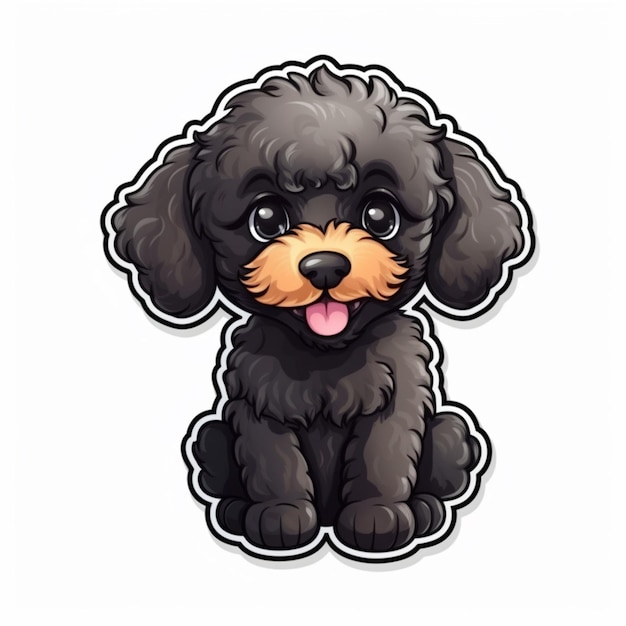 a cartoon black poodle dog sitting on a white background generative ai