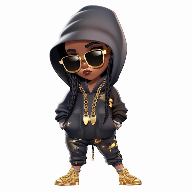 Photo cartoon black woman in a hoodie and sunglasses posing for a photo generative ai