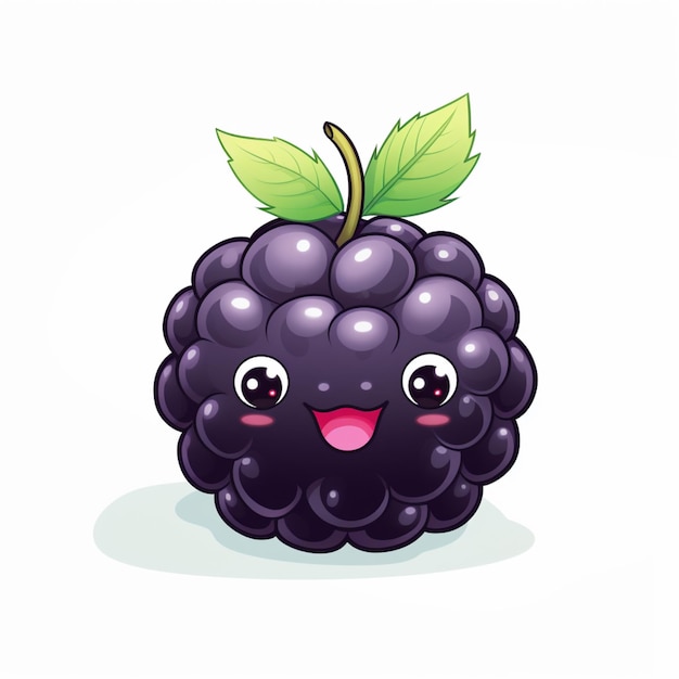 cartoon blackberry with a happy face and green leaf generative ai