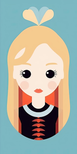 Photo a cartoon of a blonde girl with long blonde hair and a black shirt with the word 