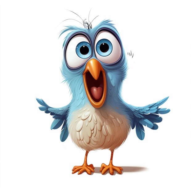 cartoon blue bird with glasses and a surprised look on its face generative ai