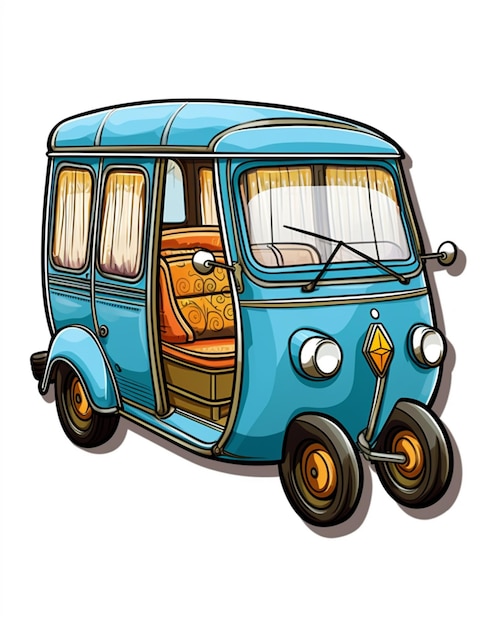 Cartoon blue bus with open doors and a drivers seat generative ai