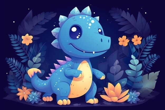 Cartoon blue dragon in the jungle generative ai