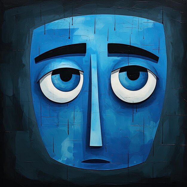 壁のイラストに描かれた青い顔の漫画