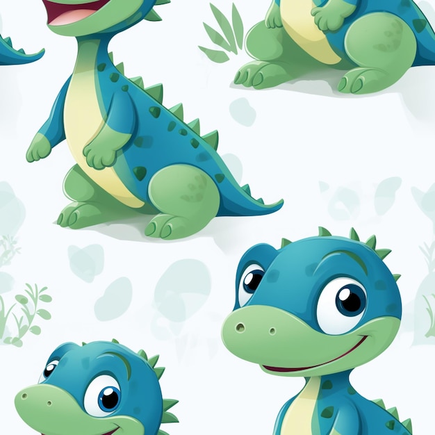 Cartoon blue and green dinosaurs with different expressions generative ai