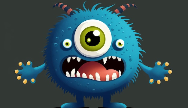 큰 눈과 큰 이빨을 가진 만화 파란 괴물