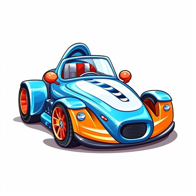 Photo cartoon blue and orange race car with orange wheels generative ai