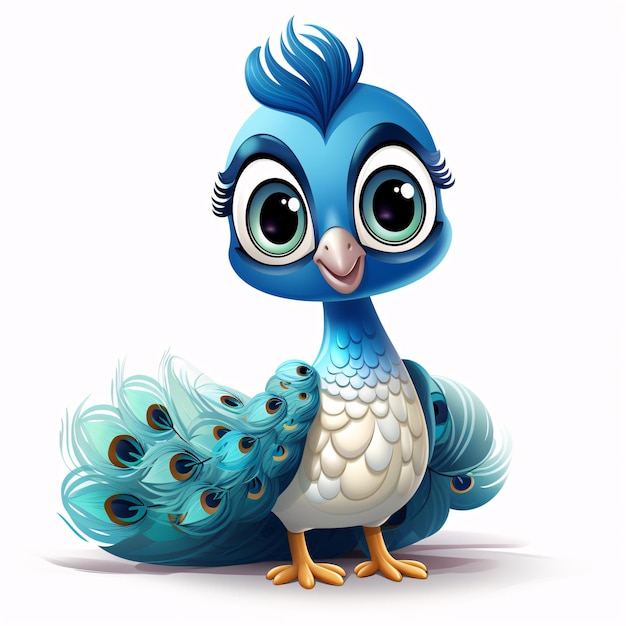 a cartoon of a blue and white peacock