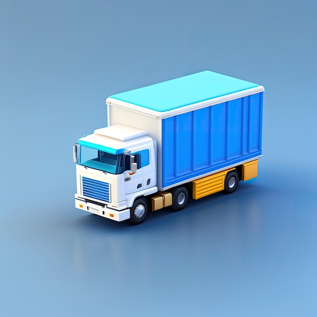 A cartoon blue and white truck on the road freight transportation