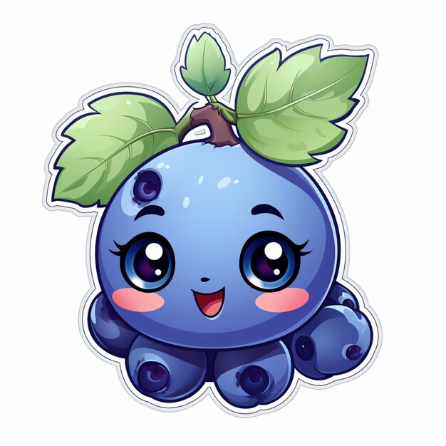 Фото Мультфильм голубая ягода с листом на вершине генеративной аи