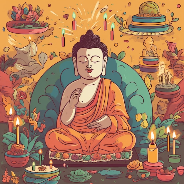 Cartoon boeddha's verjaardagsviering