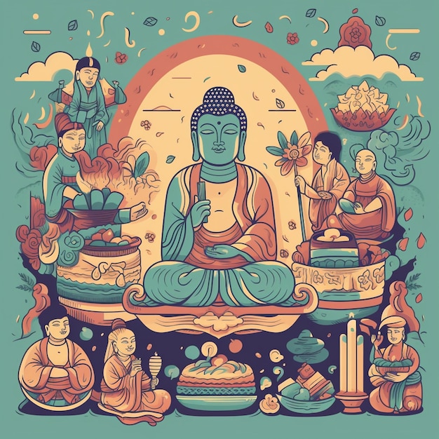 Cartoon boeddha's verjaardagsviering