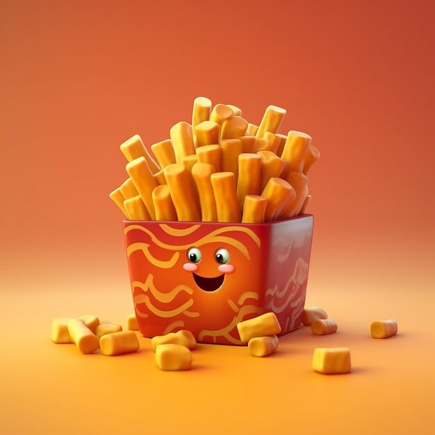 Photo a cartoon of a box of fries with a smiley face.