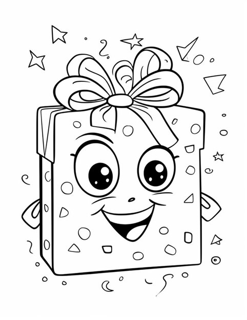 a cartoon box with a bow and stars on it generative ai