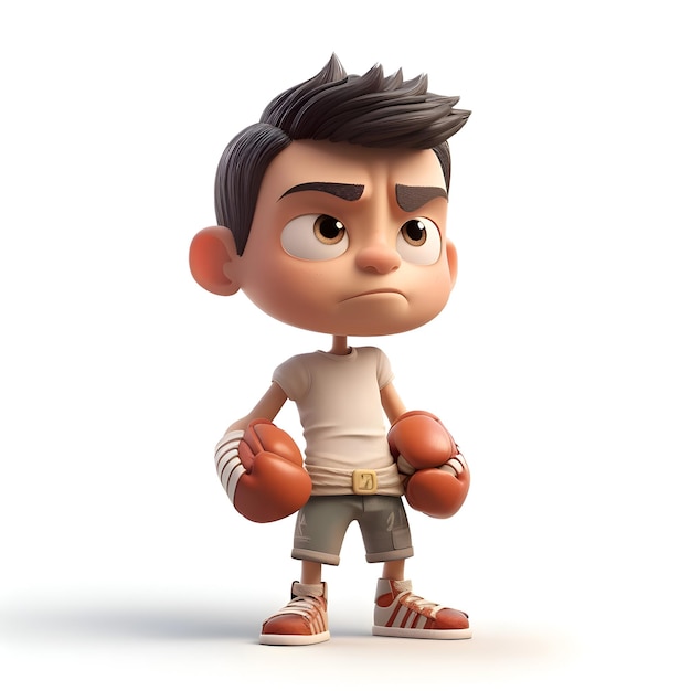 Cartoon boxer with boxing gloves on white background 3D rendering