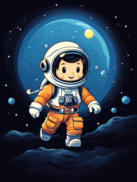 宇宙飛行士のスーツを着た男の子の漫画