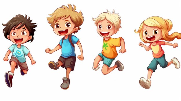 Photo a cartoon of a boy and a boy running