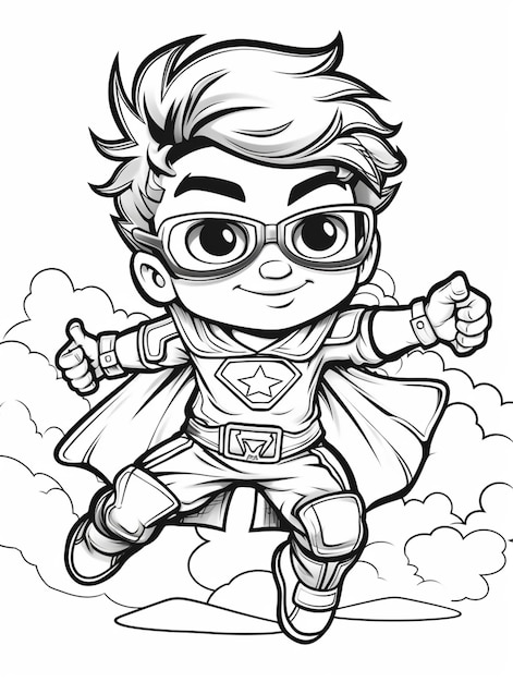 Photo a cartoon boy in a cape and glasses running through the clouds generative ai