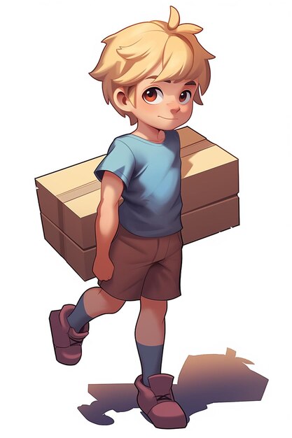 Photo cartoon boy carrying a box of pizza generative ai