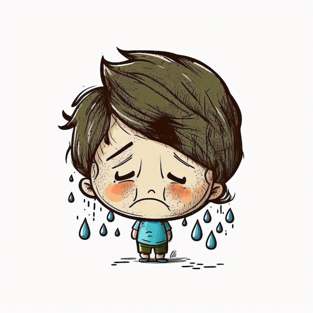 Фото Мальчик из мультфильмов плачет со слезами, выходящими из его глаз.
