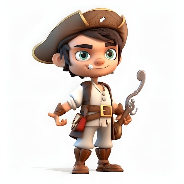 Cartoon boy dressed as a pirate on white background with clipping path