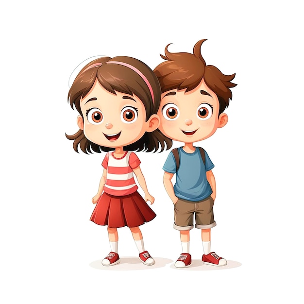 Cartoon Boy And Girl Illustration On White Background