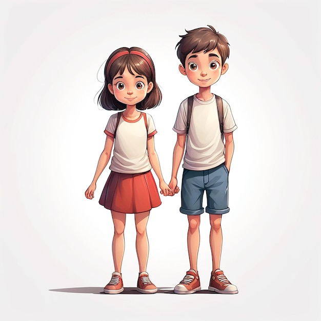 Cartoon Boy And Girl Illustration On White Background