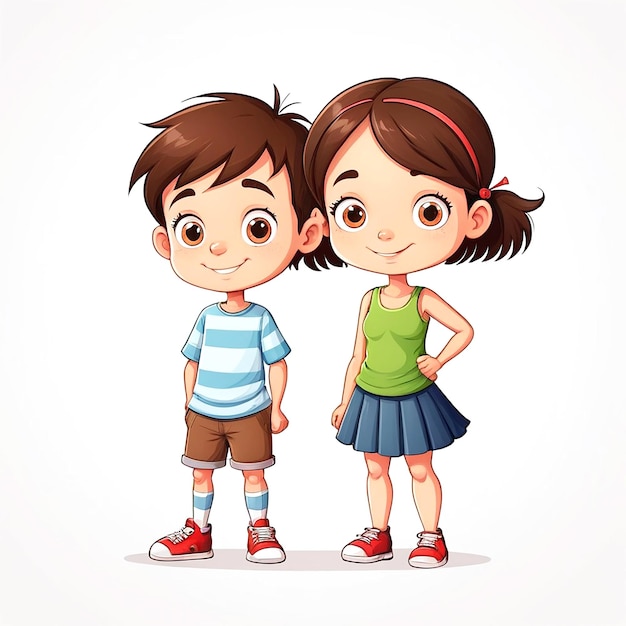 Cartoon Boy And Girl Illustration On White Background