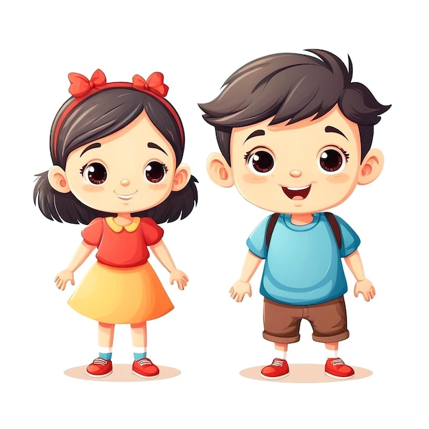 Photo cartoon boy and girl illustration on white background