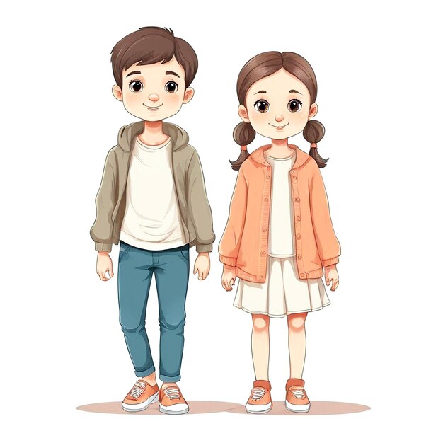 Photo cartoon boy and girl illustration on white background