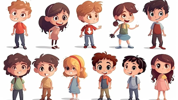 Photo a cartoon of a boy and a girl with different expressions.