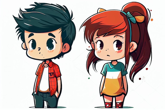 A cartoon boy and girl with a striped shirt that says'i love you '