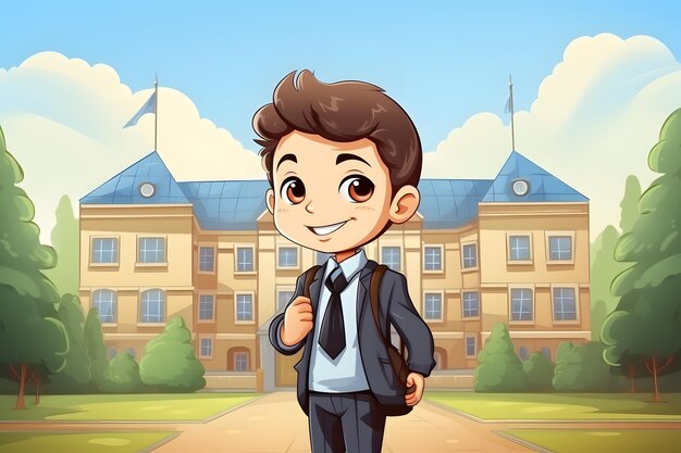 Photo cartoon boy going to school