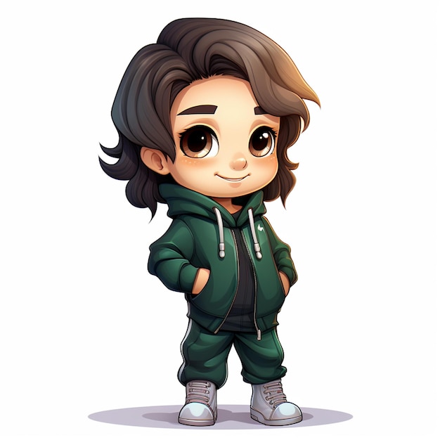 cartoon boy in green tracksuit with hoodie and sneakers generative ai