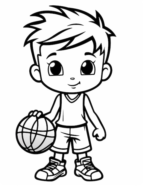 a cartoon boy holding a basketball ball and looking at the camera generative ai