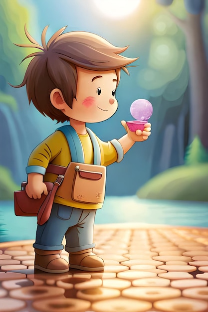 A cartoon of a boy holding an ice cream cone.