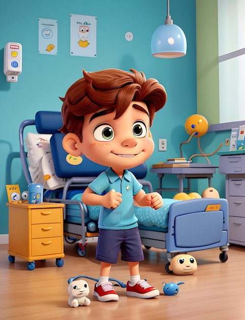 Cartoon boy in hospital bed