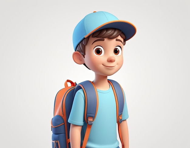 Фото Мальчик из мультфильмов в шляпе и с рюкзаком на белом фоне