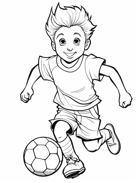 Photo a cartoon boy is playing soccer with a ball