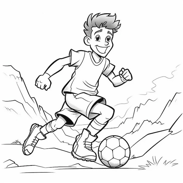 Photo a cartoon boy is playing soccer with a ball