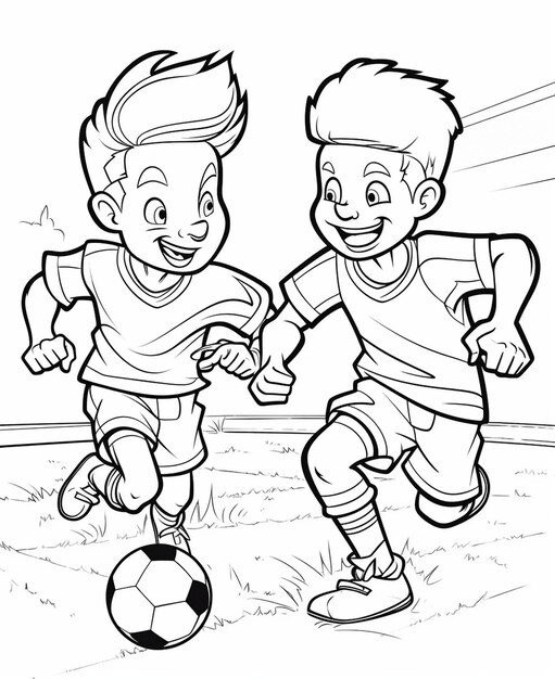 Foto un ragazzo dei cartoni animati sta giocando a calcio con una palla