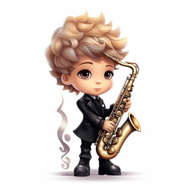 cartoon boy playing a saxophone with a smoke coming out of it generative ai