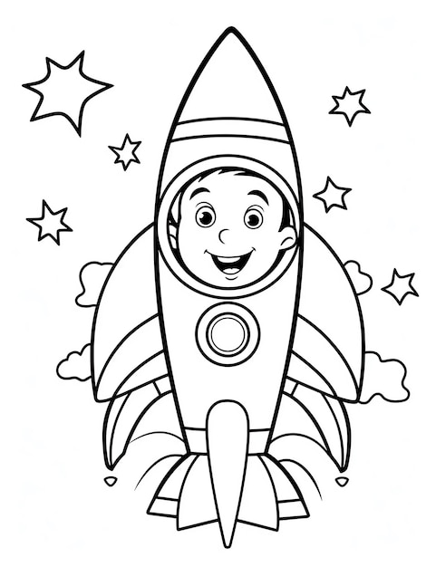 a cartoon of a boy in a rocket ship
